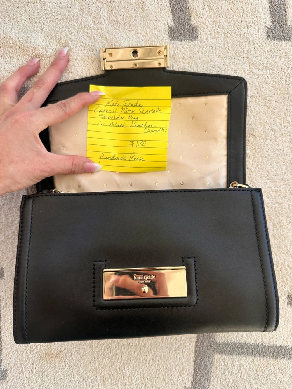 kate spade Black Leather Crossbody with Gold-Tone Plaque